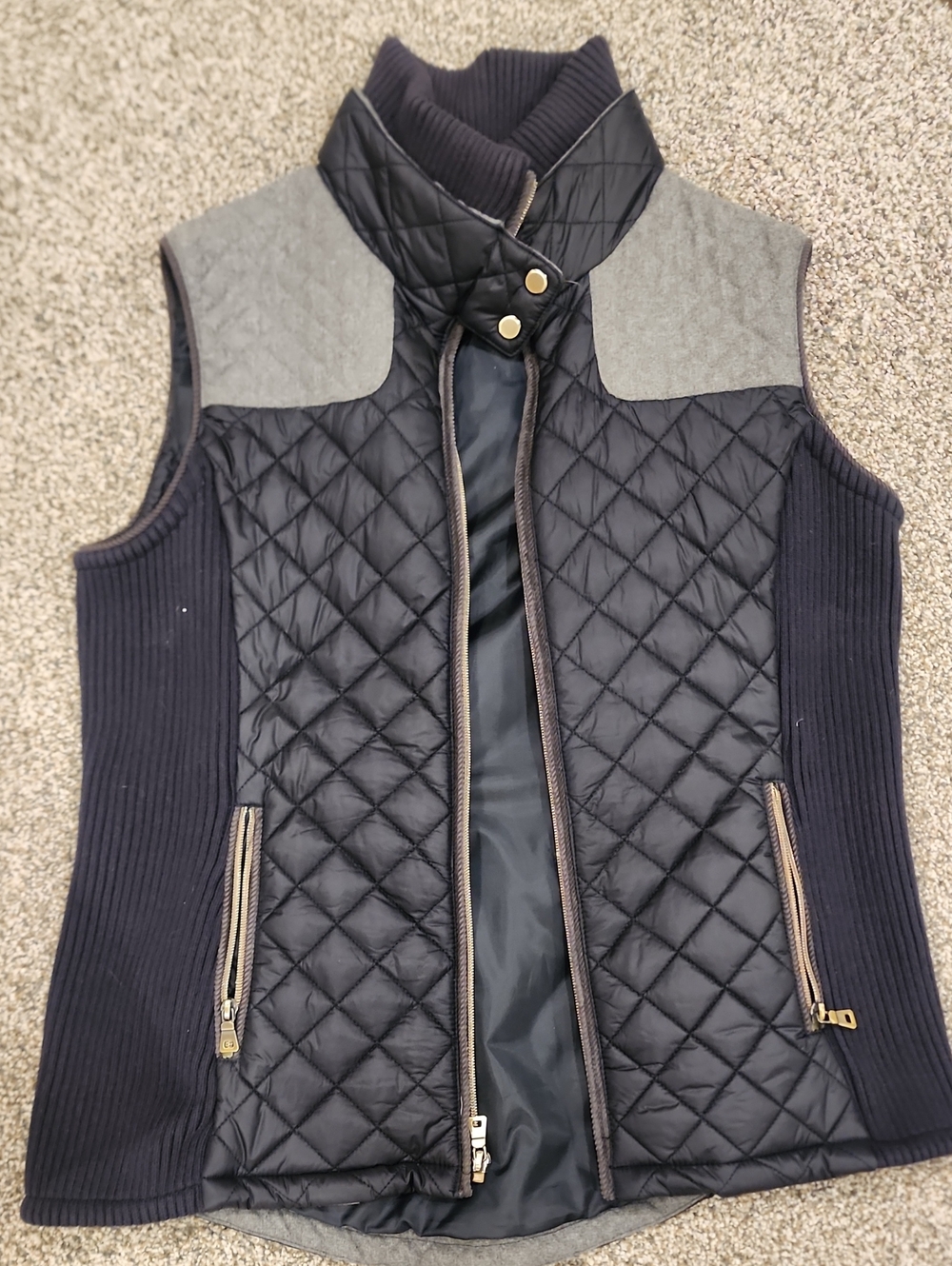 Gallery Black Quilted Zip-Front Vest with Gray Shoulder Panels